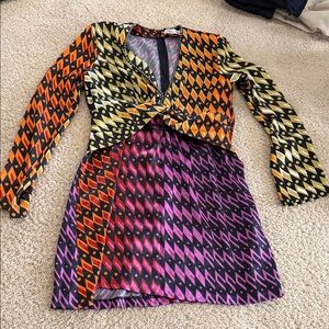 Zara Colorful Geometric Long Sleeve Dress
